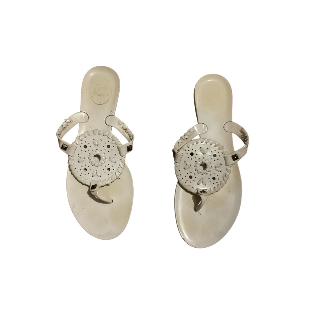 Jack Rogers White Georgica Sandals with Medallion Design
